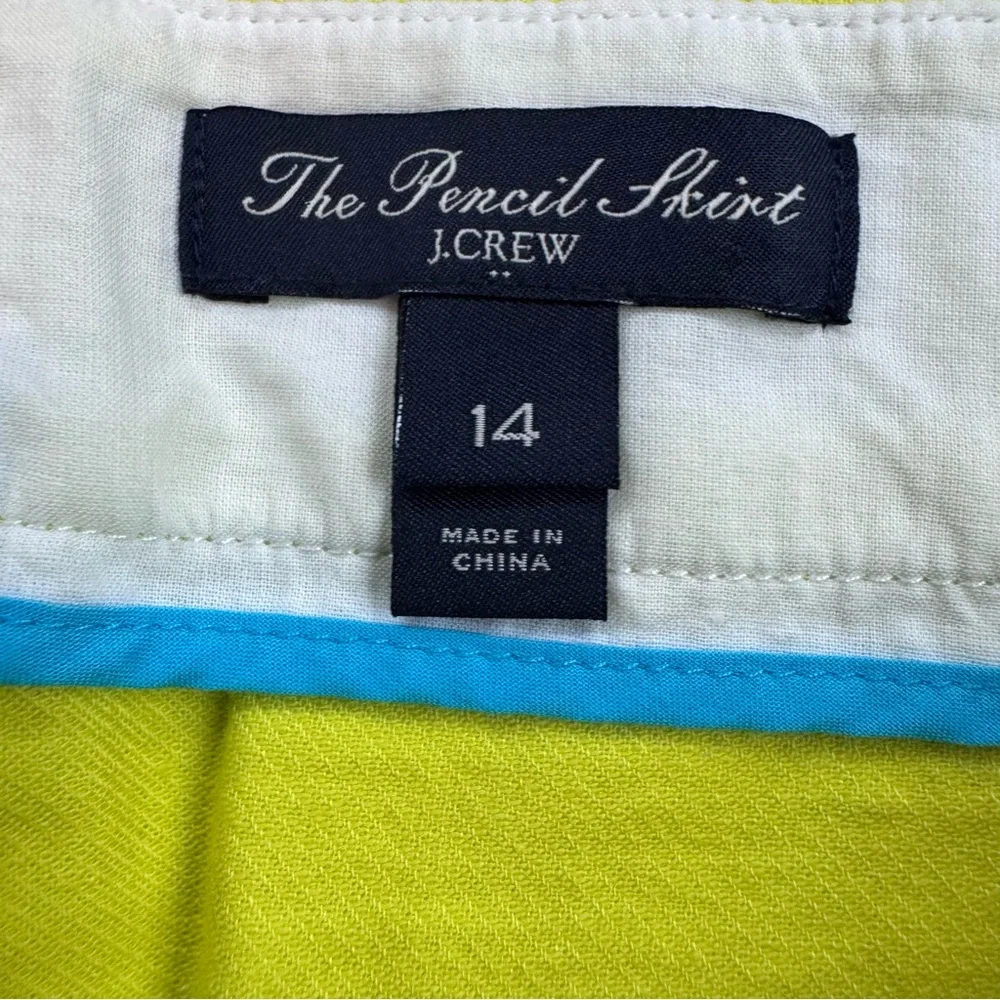 J. Crew Factory Pencil Skirt Size 14 Yellow Green Cotton Skirt